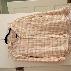 Outerknown cream and tan plaid woven button down shirt - L